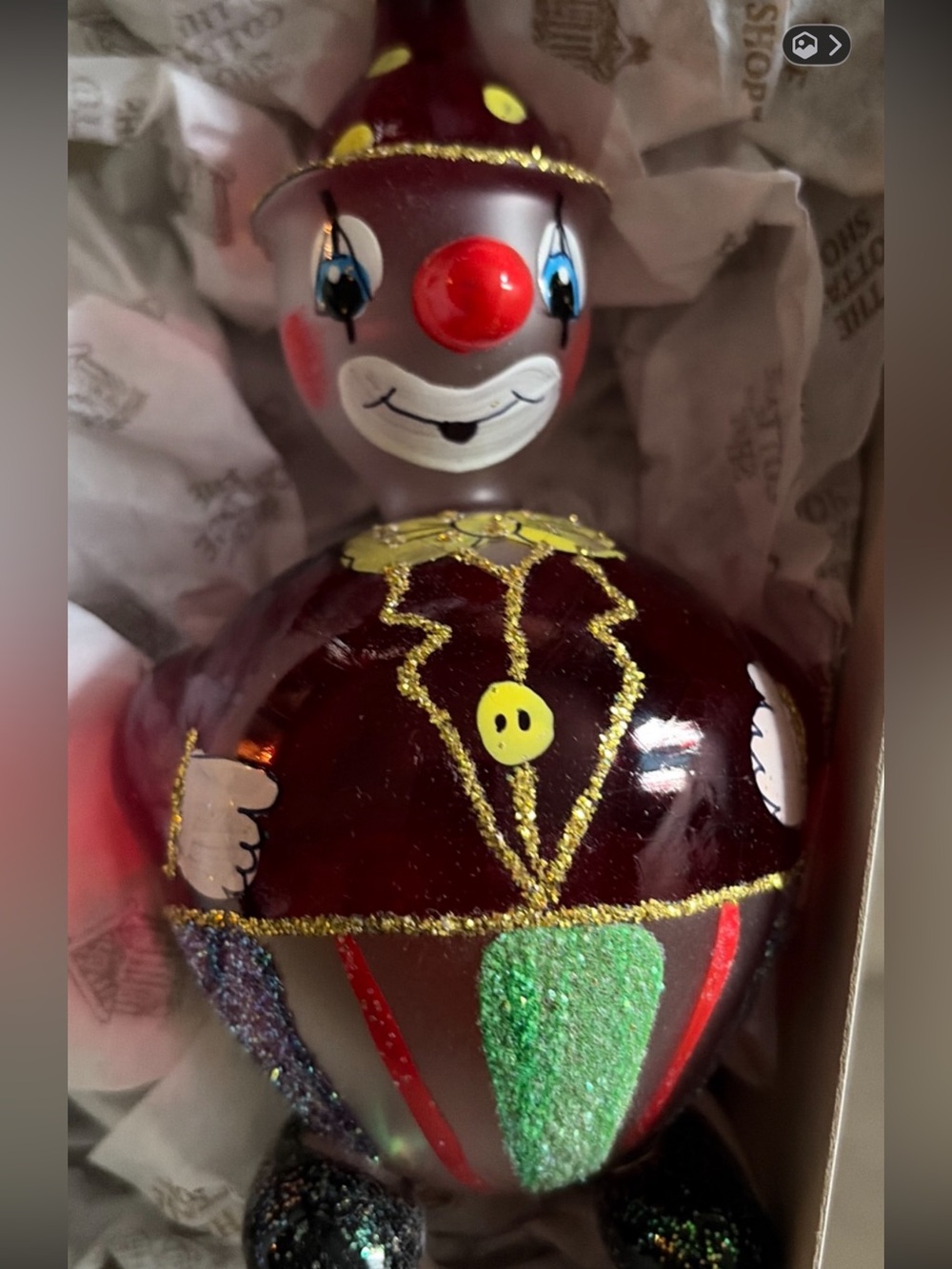 🤡🎄Vintage De Carlini Hand Blown Glass Clown Christmas Ornament Made in Italy